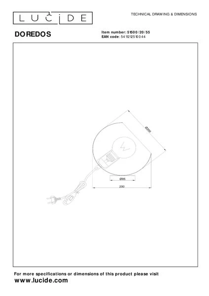 Lucide DOREDOS - Tafellamp - Ø 20 cm - 1xE27 - Terracotta - technisch